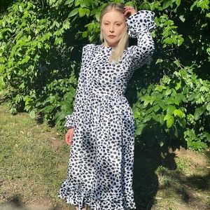 Batsheva Black & White Dot Puff Sleeve Dress